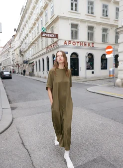 Dresses>Tibi 4 Ply Silk T-Shirt Dress Wood