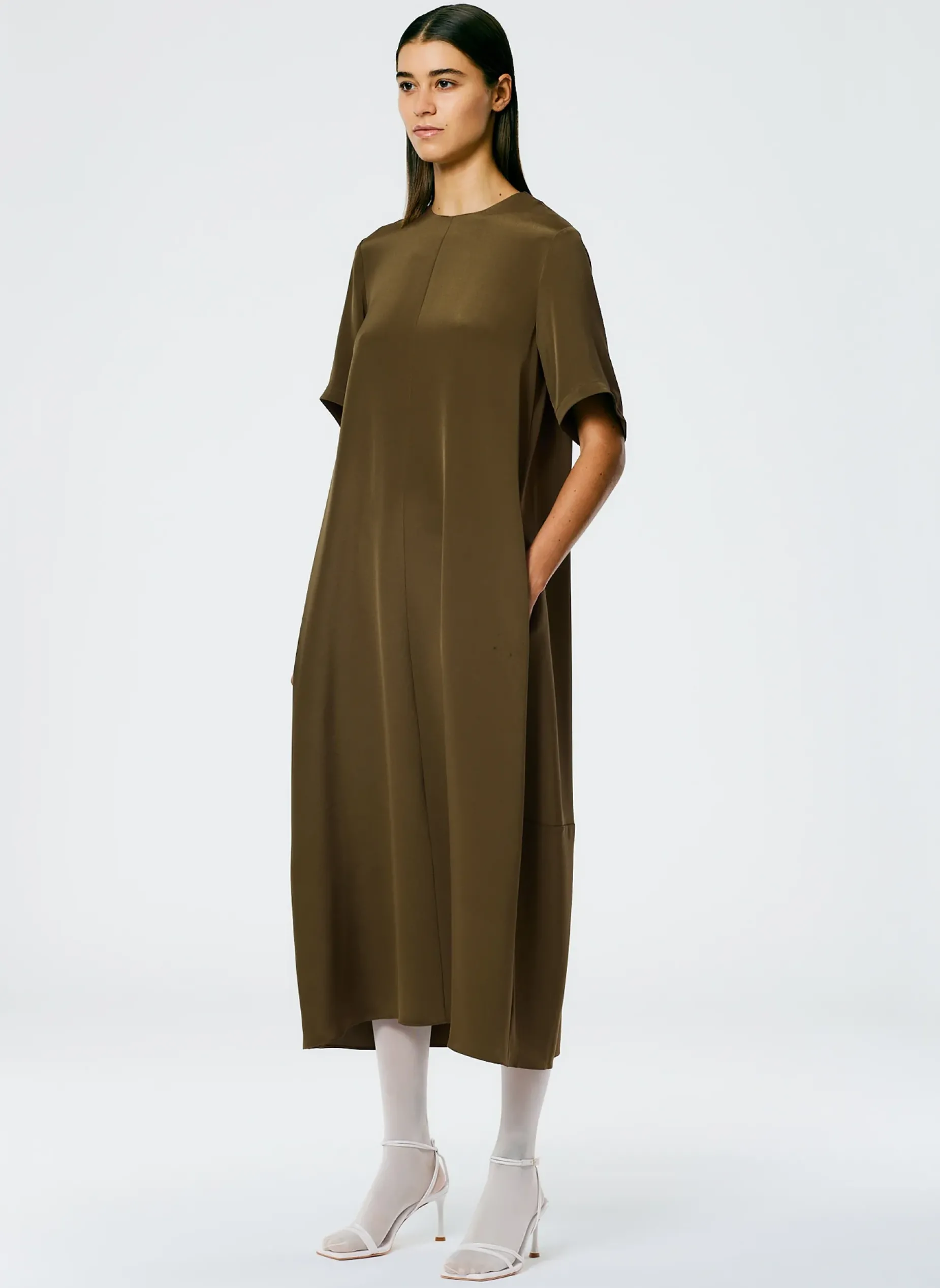 Dresses>Tibi 4 Ply Silk T-Shirt Dress Wood