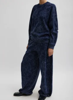Leisure Sets|Knitwear & Sweatshirts>Tibi Acid Wash Cocoon Crewneck Sweatshirt Acid Navy