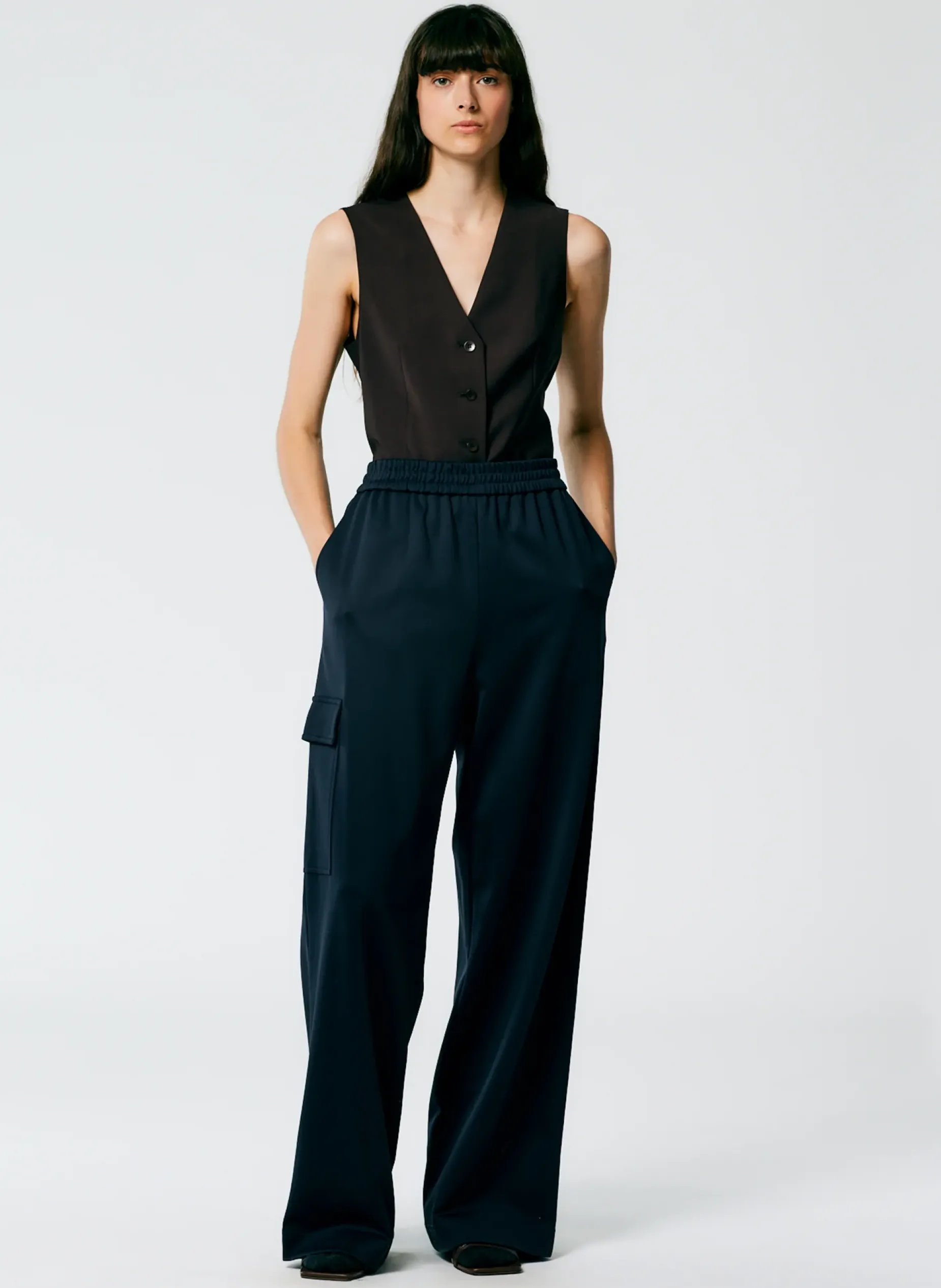Pants & Shorts|Fundamentals - WOFs>Tibi Active Knit Wide Leg Pull On Pant Navy