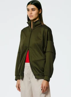 Jackets & Outerwear>Tibi Active Knit Zipper Detailed Track Jacket Wood