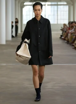Jackets & Outerwear>Tibi Bonded Luxe Twill Carcoat Black