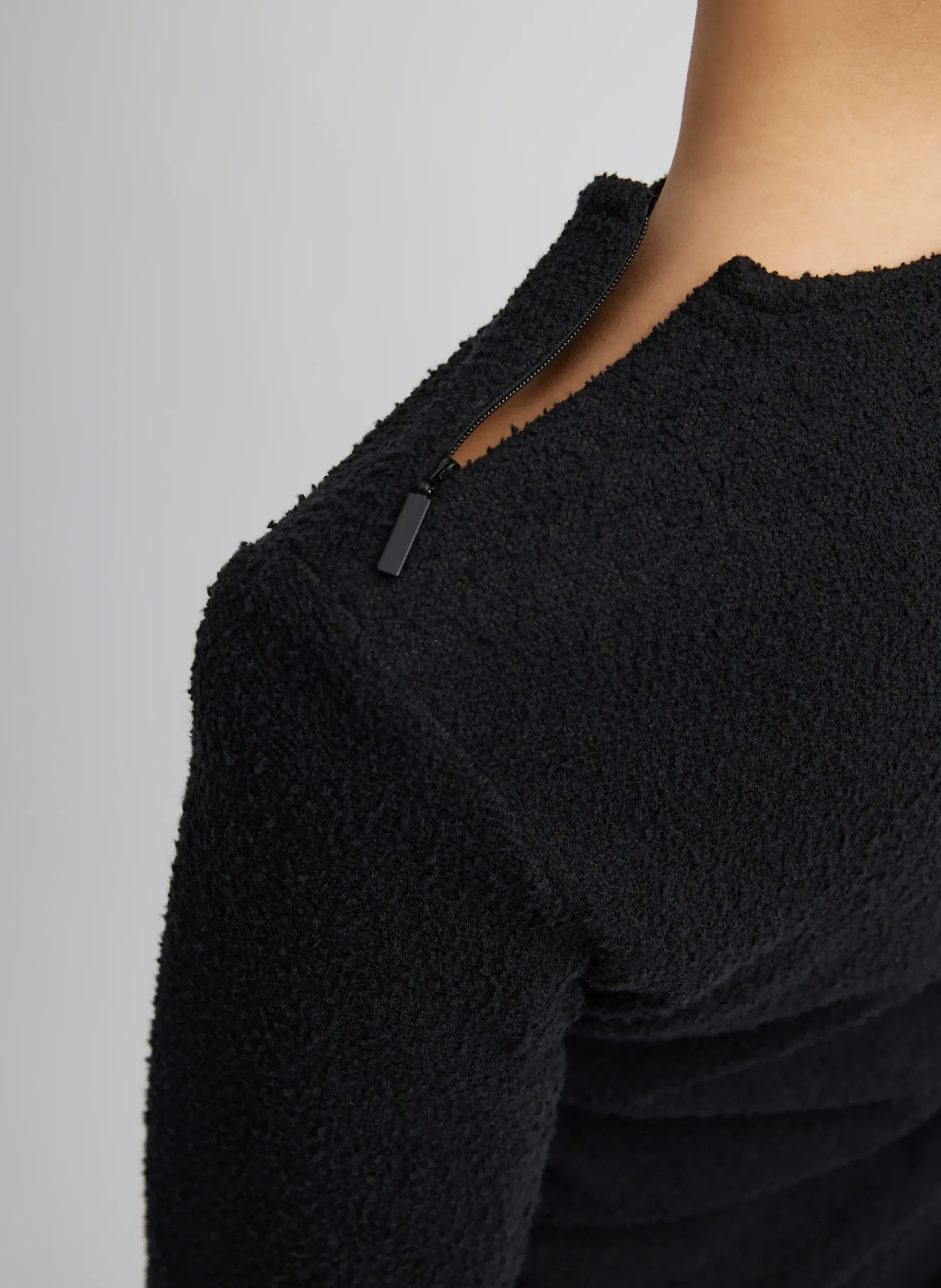 Tops>Tibi Boucle Knit Long Sleeve Circular Top Black