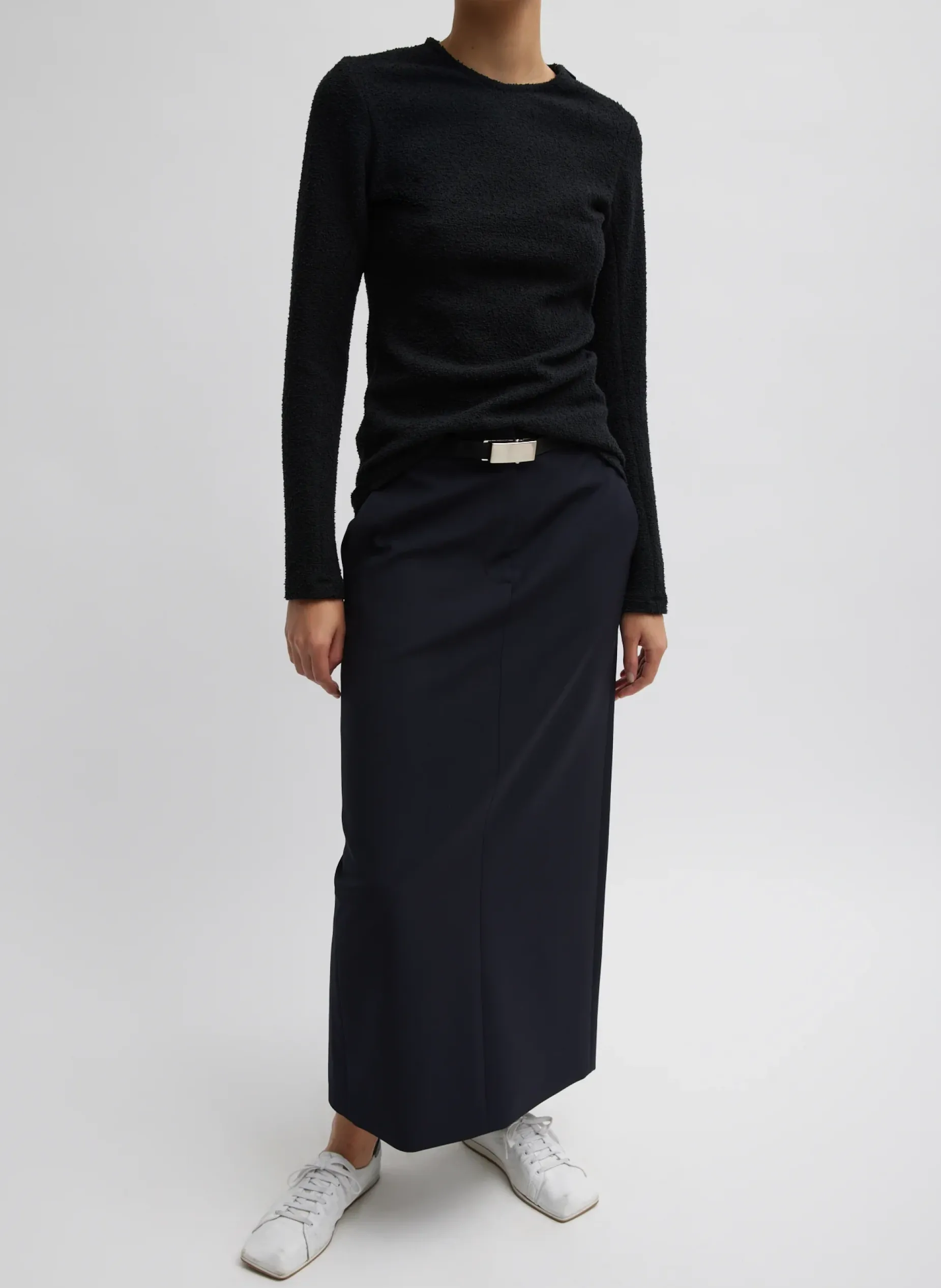 Tops>Tibi Boucle Knit Long Sleeve Circular Top Black