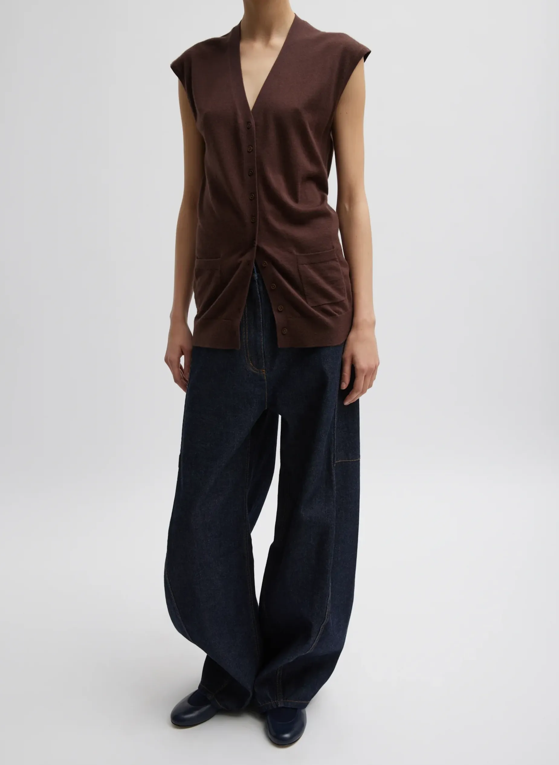 Knitwear & Sweatshirts>Tibi Cashmere Silk Blend Sleeveless Button Down Sweater Hickory