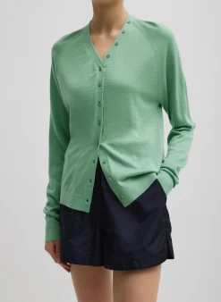 Knitwear & Sweatshirts>Tibi Cashmere Silk Blend Slim Cardigan Green Tea