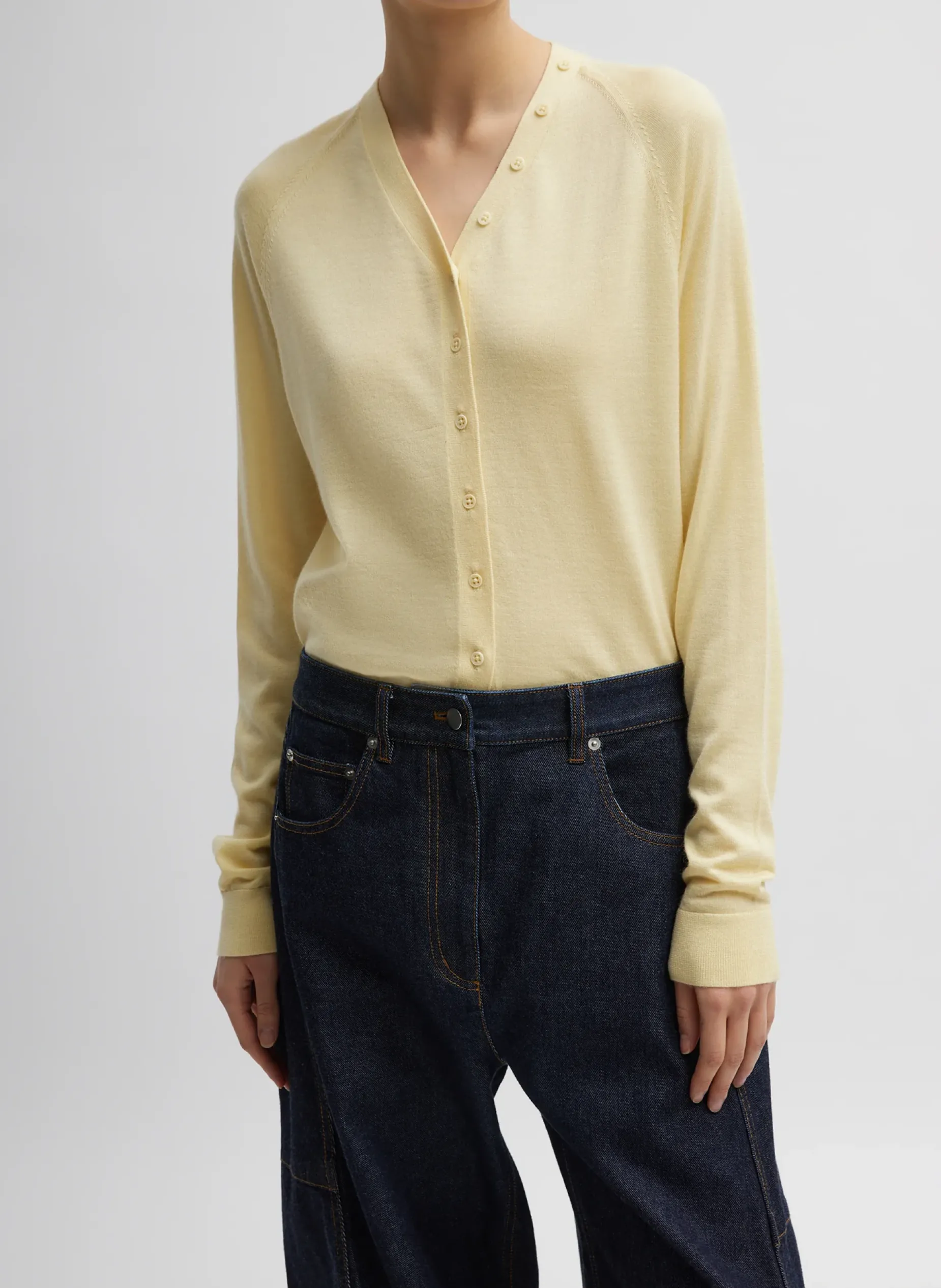 Knitwear & Sweatshirts>Tibi Cashmere Silk Blend Slim Cardigan Lemon Ice