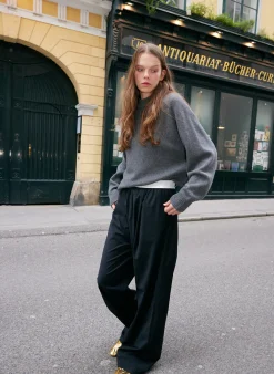 Knitwear & Sweatshirts>Tibi Cashmere Sweater Crewneck Oversized Pullover Dark Heather Grey