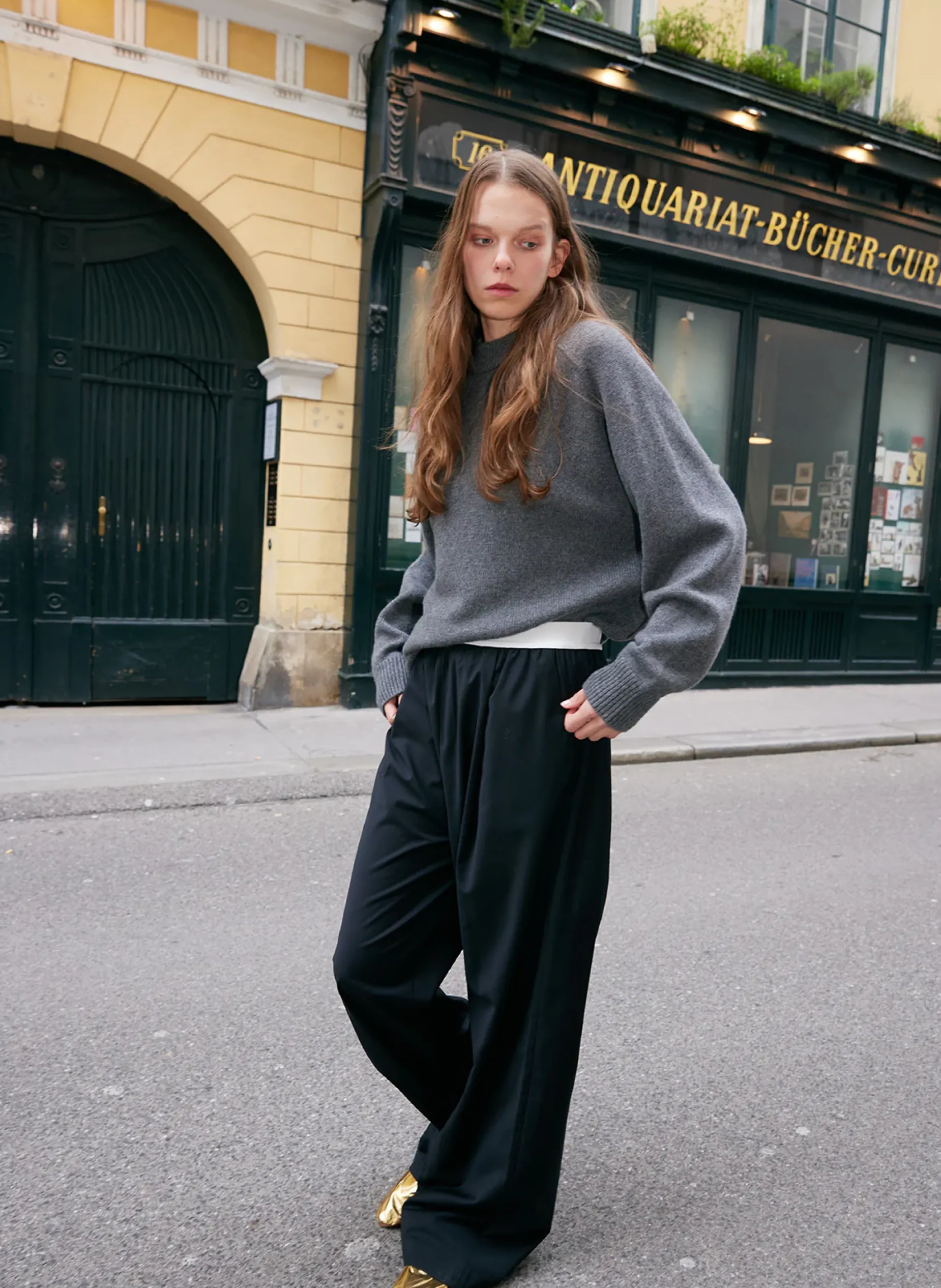 Knitwear & Sweatshirts>Tibi Cashmere Sweater Crewneck Oversized Pullover Dark Heather Grey