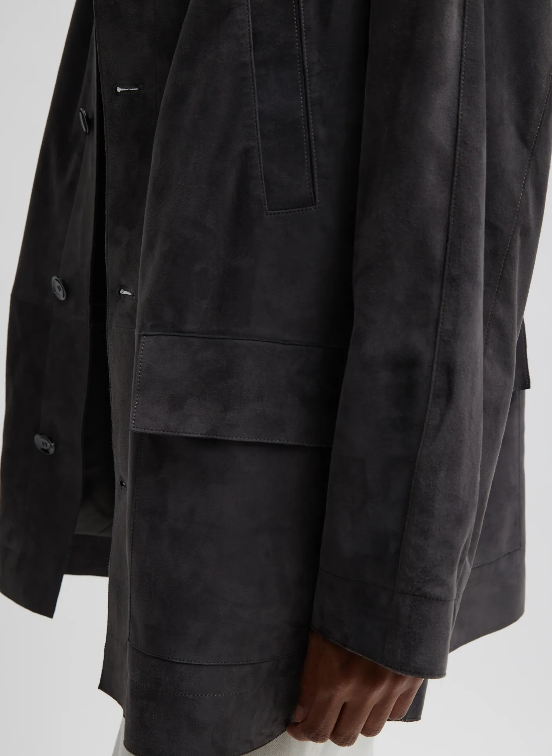 Jackets & Outerwear>Tibi Cassiterite Suede Carcoat Grey