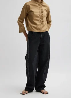 Tops>Tibi Chino Holly Bracelet Sleeve Shirt Tan