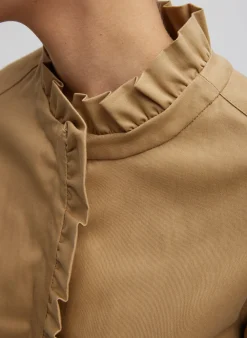 Tops>Tibi Chino Holly Bracelet Sleeve Shirt Tan