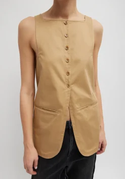 Tops|Curated Closets>Tibi Chino Slit Front Sleeveless Tunic Tan