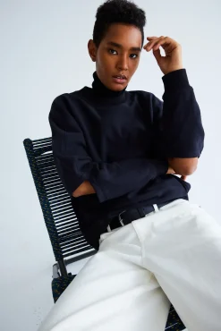Leisure Sets|Knitwear & Sweatshirts>Tibi Cocoon Crewneck Sweatshirt Navy