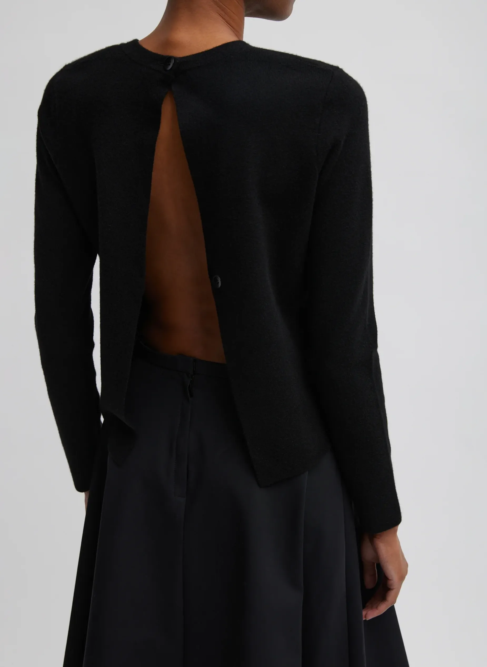 Tops>Tibi Compact Stretch Cashmere Long Sleeve Open Back Sweater Black