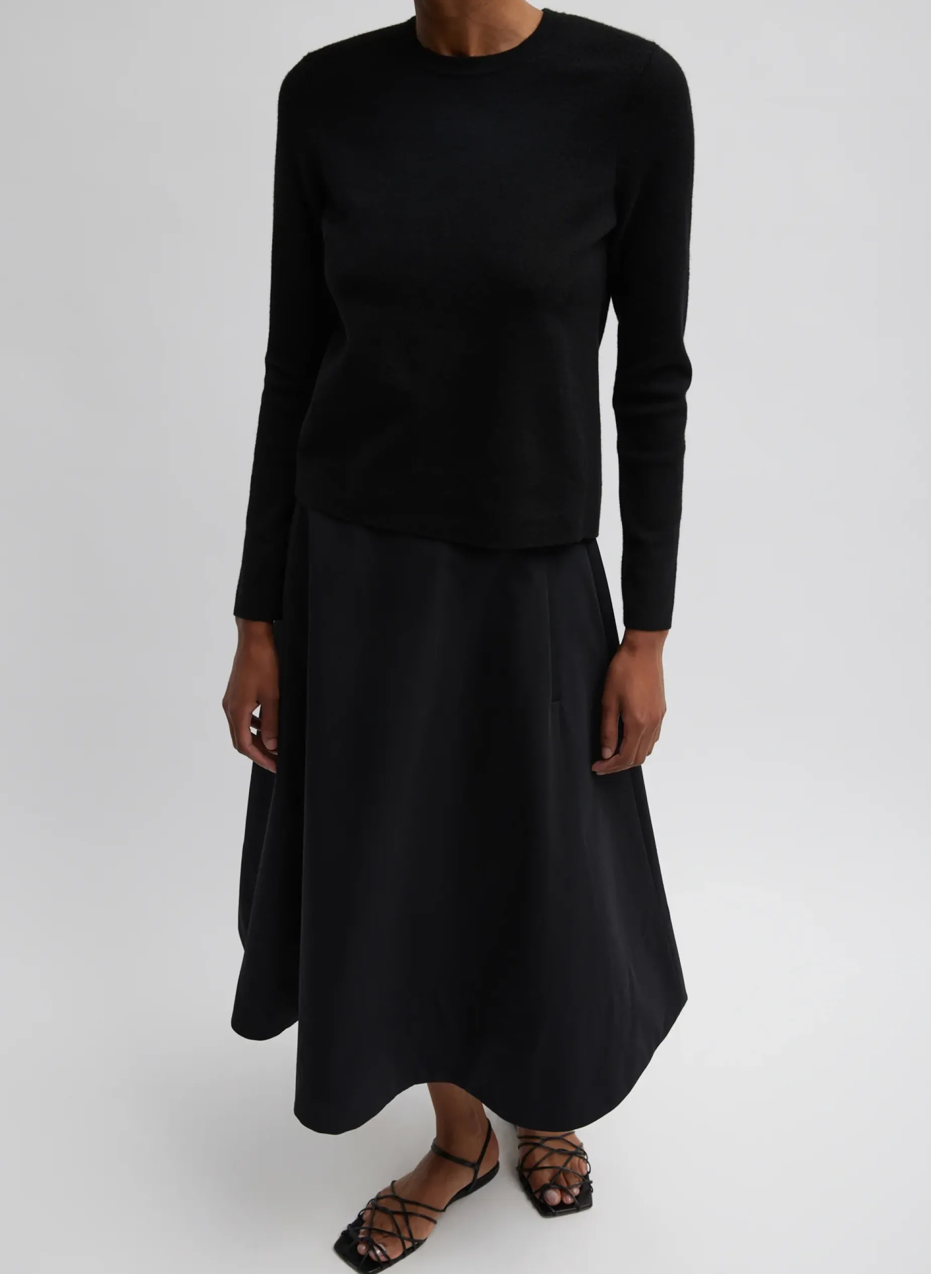 Tops>Tibi Compact Stretch Cashmere Long Sleeve Open Back Sweater Black