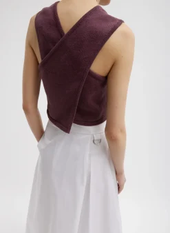 Knitwear & Sweatshirts|Coming Soon>Tibi Cotton Criss Cross Cropped Sleeveless Sweater Cinnamon