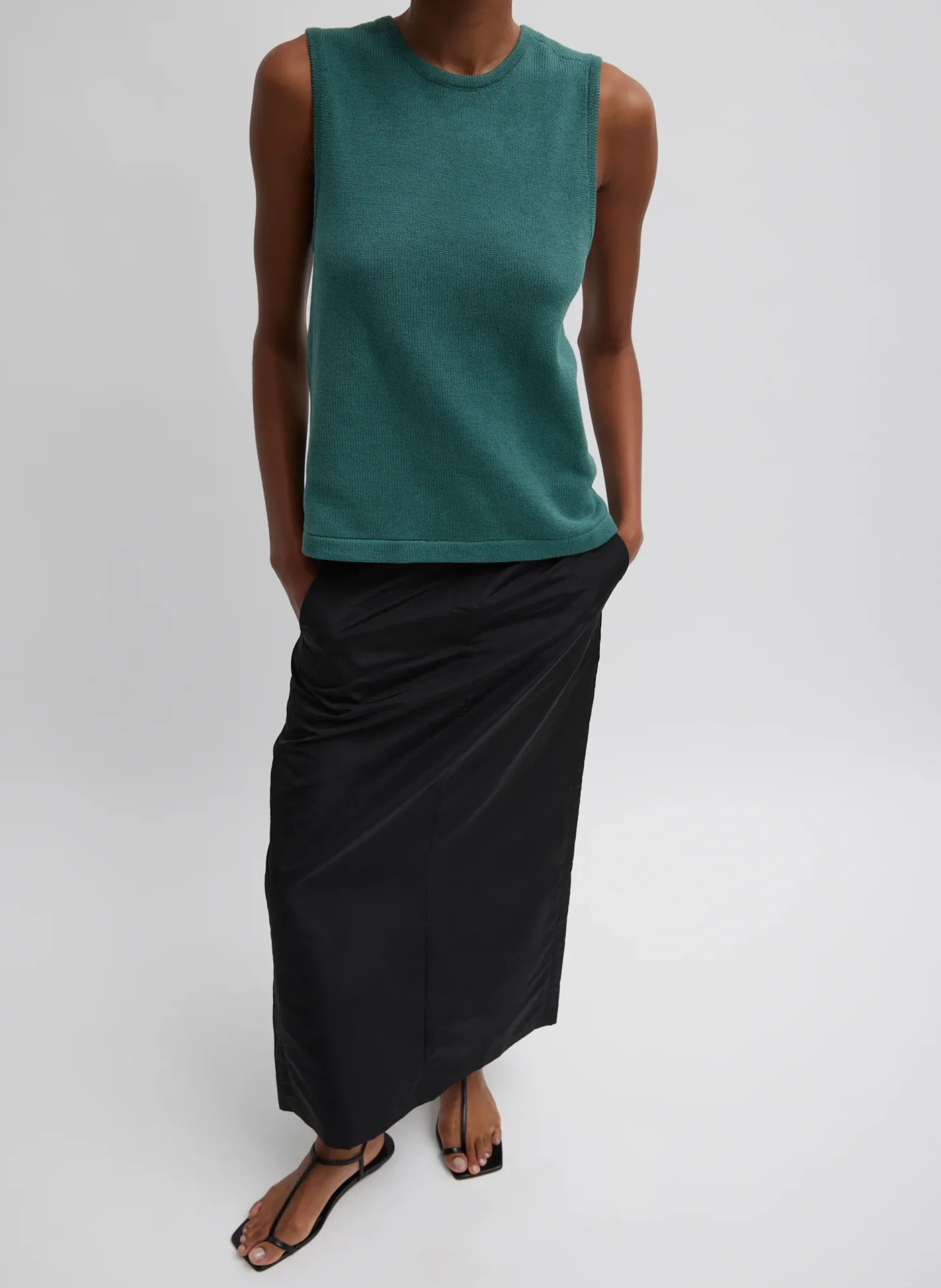 Knitwear & Sweatshirts>Tibi Cotton Criss Cross Sleeveless Sweater Hunter Green