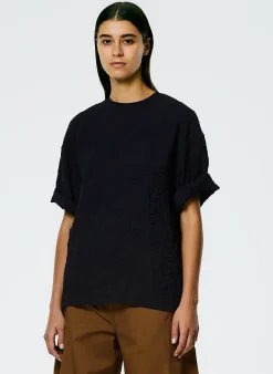 Tops>Tibi Crinkle Shirting Easy T-Shirt Midnight Navy
