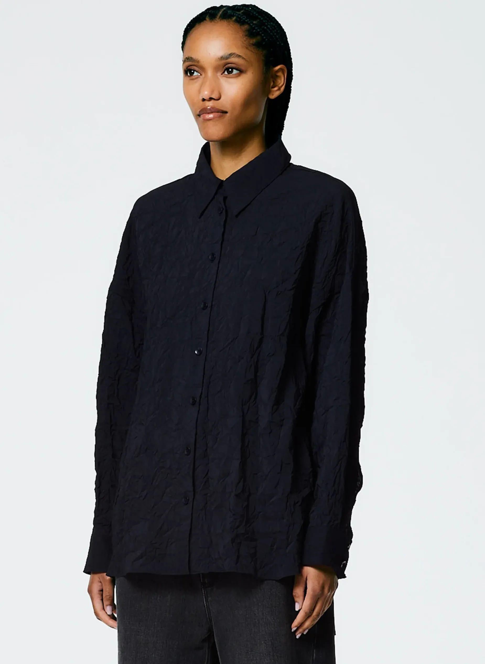 Tops>Tibi Crinkle Shirting Oversized Shirt Midnight Navy
