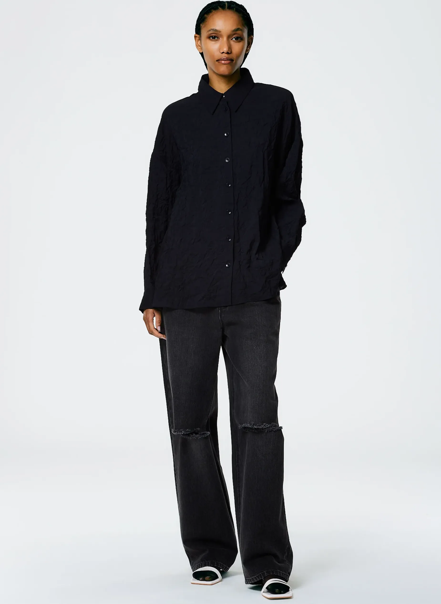 Tops>Tibi Crinkle Shirting Oversized Shirt Midnight Navy