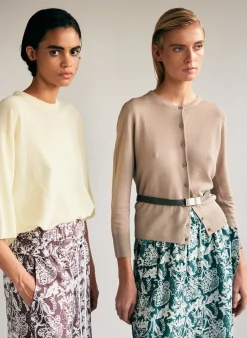 Knitwear & Sweatshirts|Tops>Tibi Crispy Sweater Oversized Easy T-Shirt Butter
