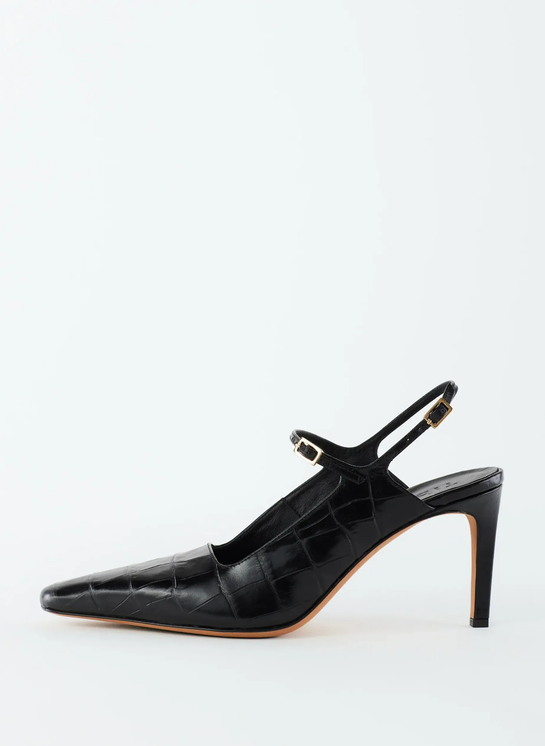 Heels>Tibi Croc Print Bob Slingback Black