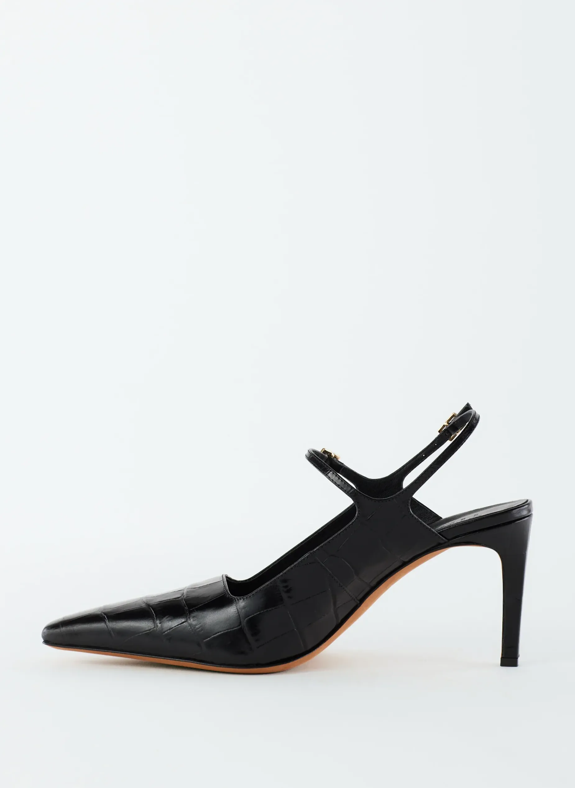 Heels>Tibi Croc Print Bob Slingback Black
