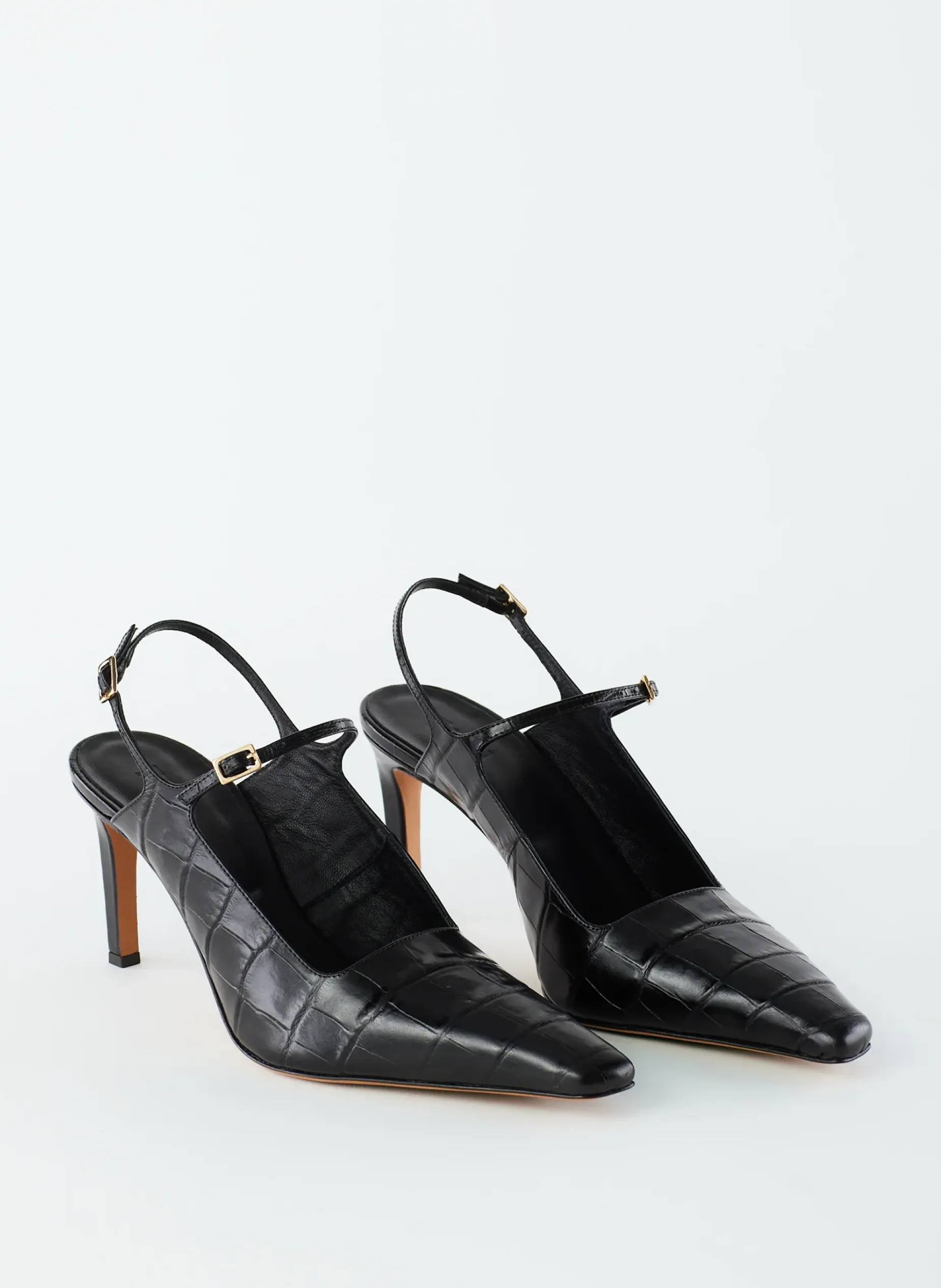 Heels>Tibi Croc Print Bob Slingback Black