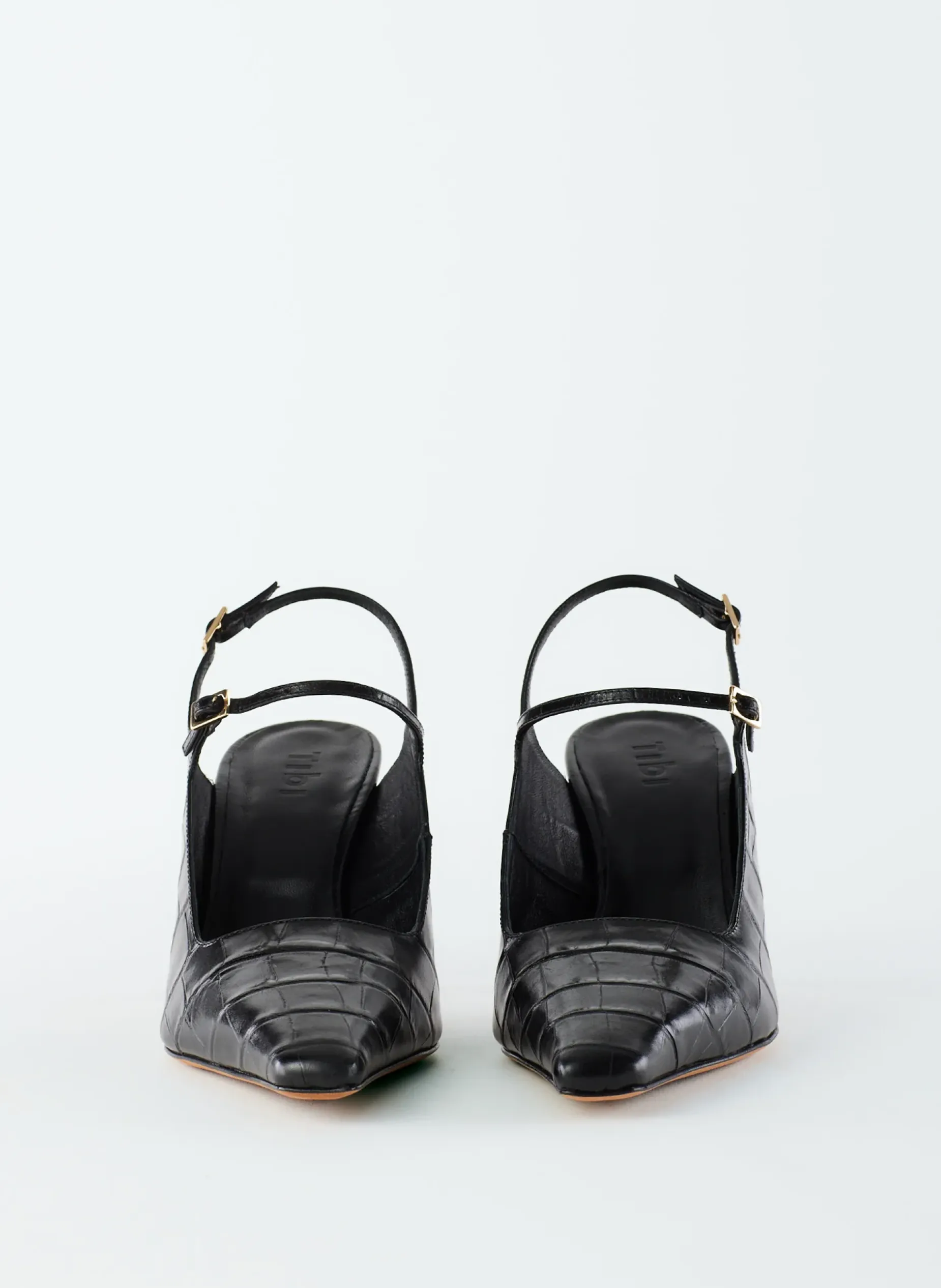 Heels>Tibi Croc Print Bob Slingback Black