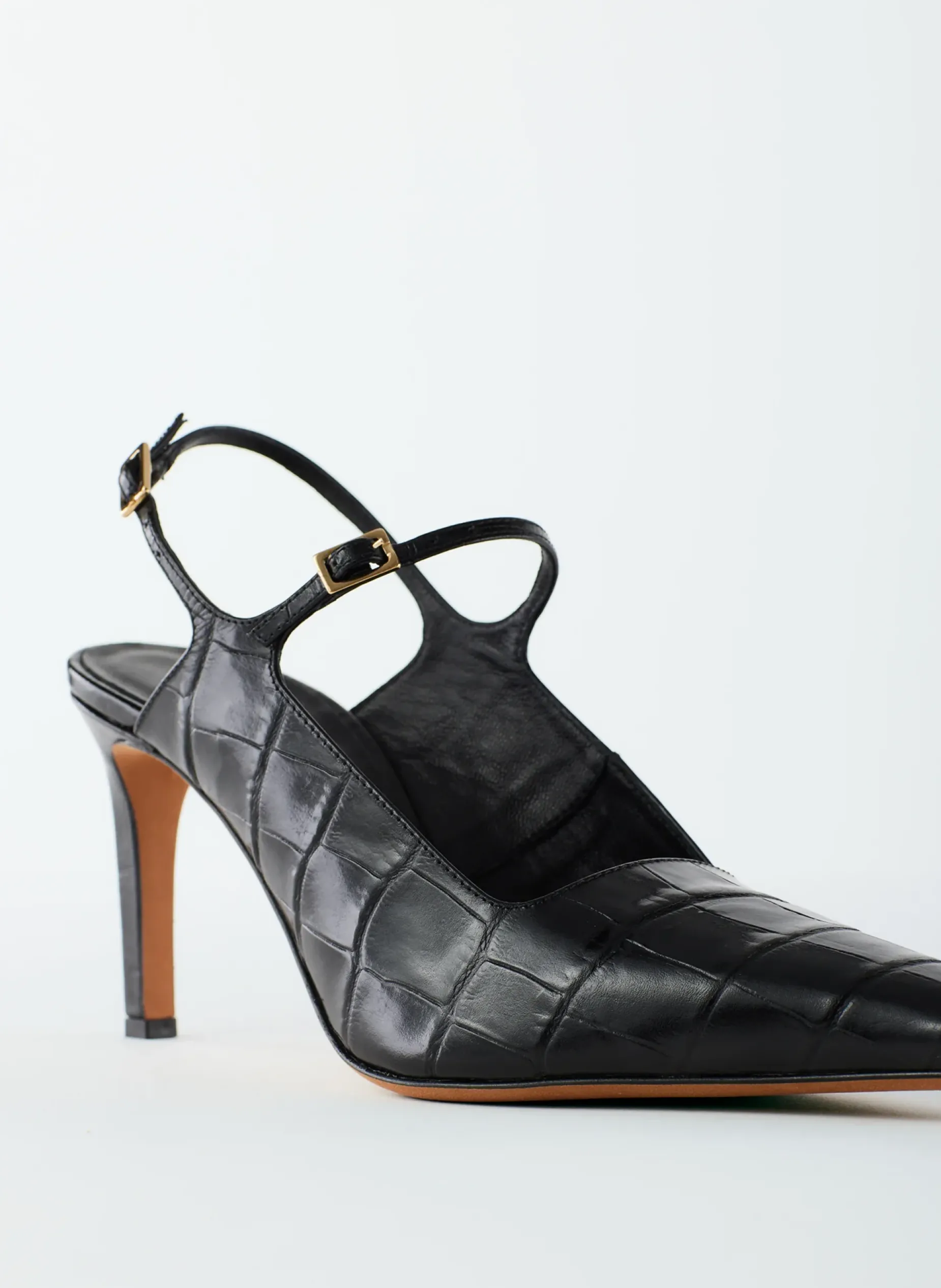 Heels>Tibi Croc Print Bob Slingback Black
