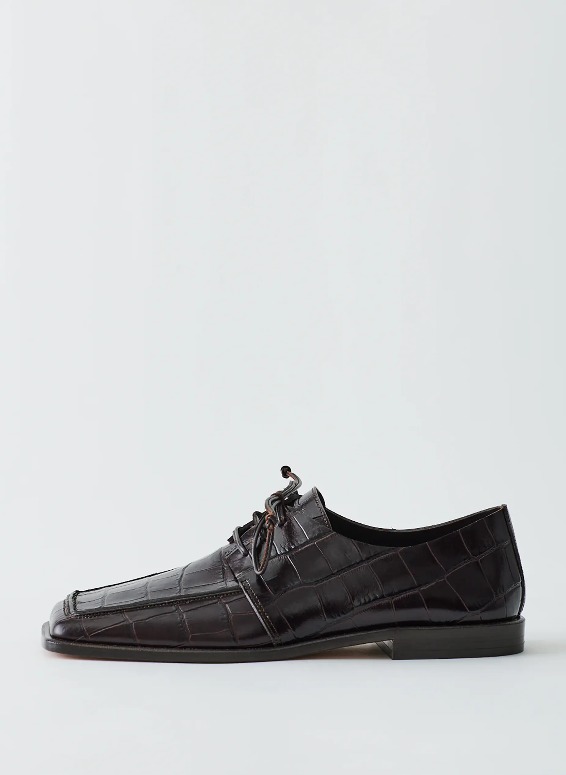 Flats>Tibi Croc Print Brody Square Toe Loafer Dark Brown