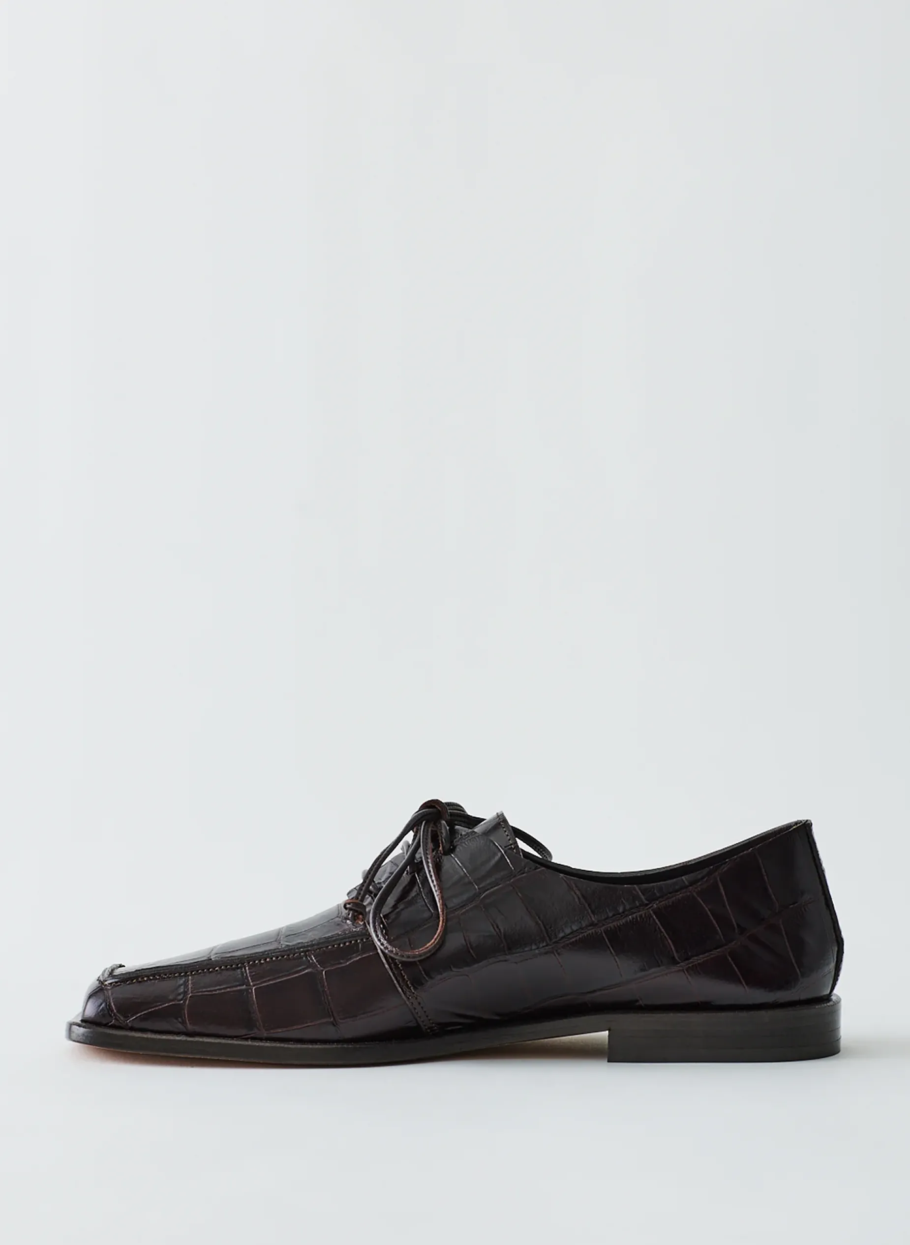 Flats>Tibi Croc Print Brody Square Toe Loafer Dark Brown