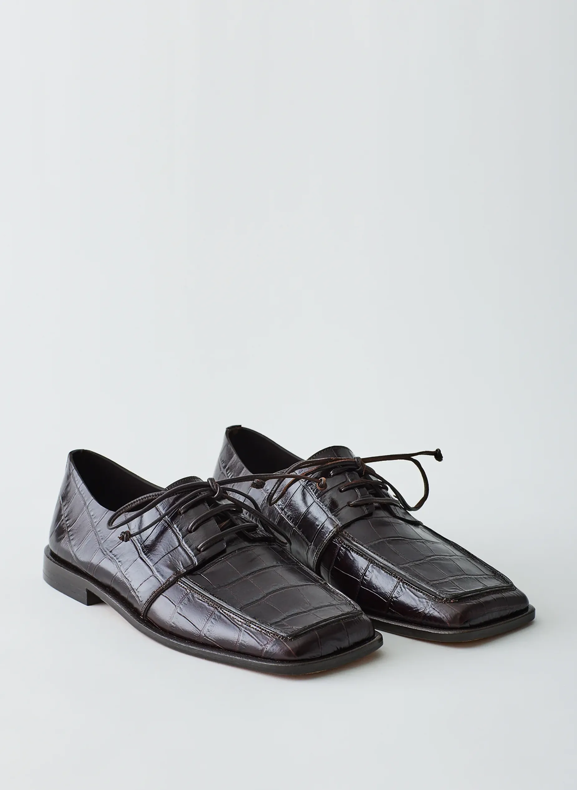Flats>Tibi Croc Print Brody Square Toe Loafer Dark Brown
