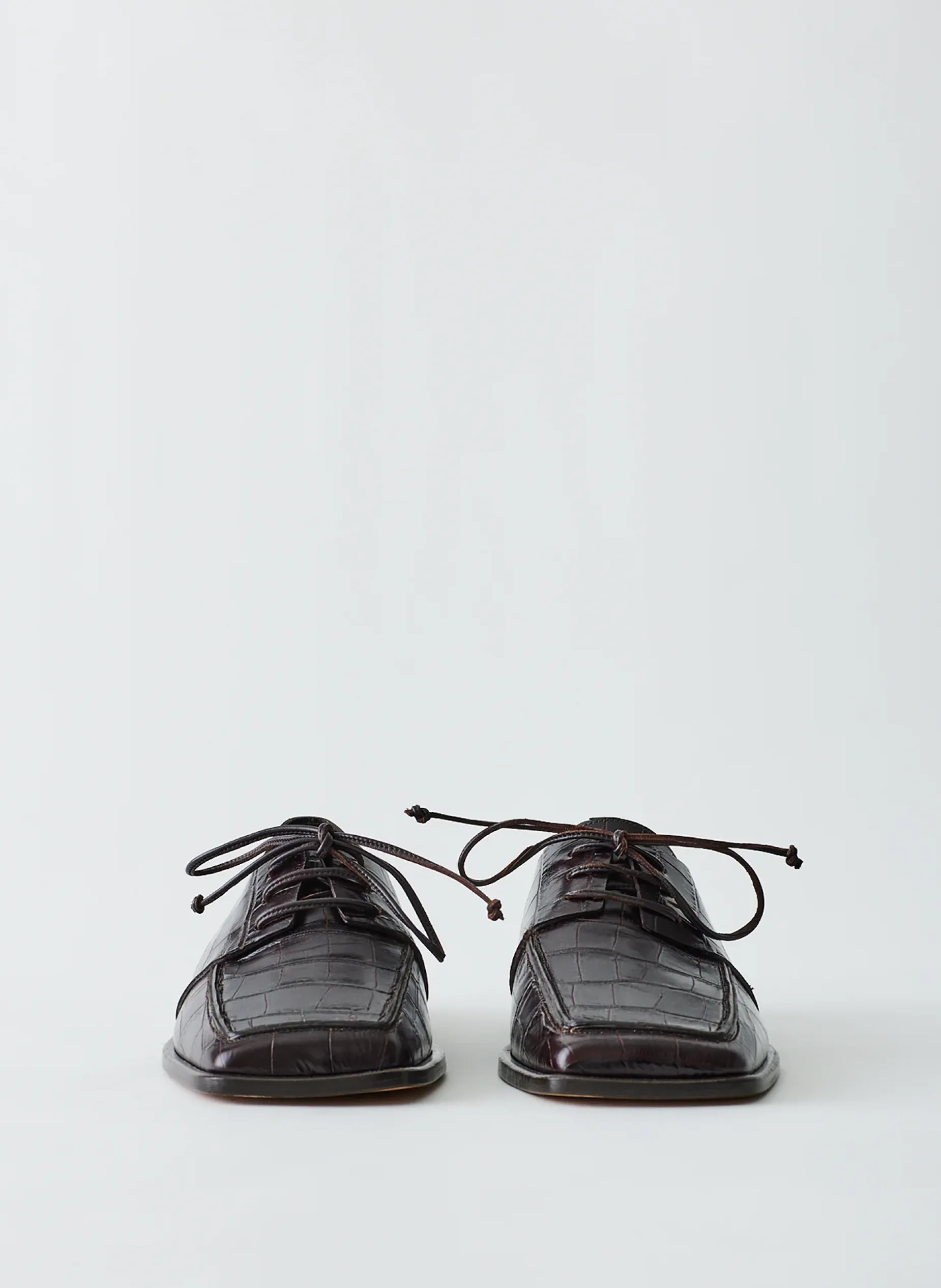 Flats>Tibi Croc Print Brody Square Toe Loafer Dark Brown