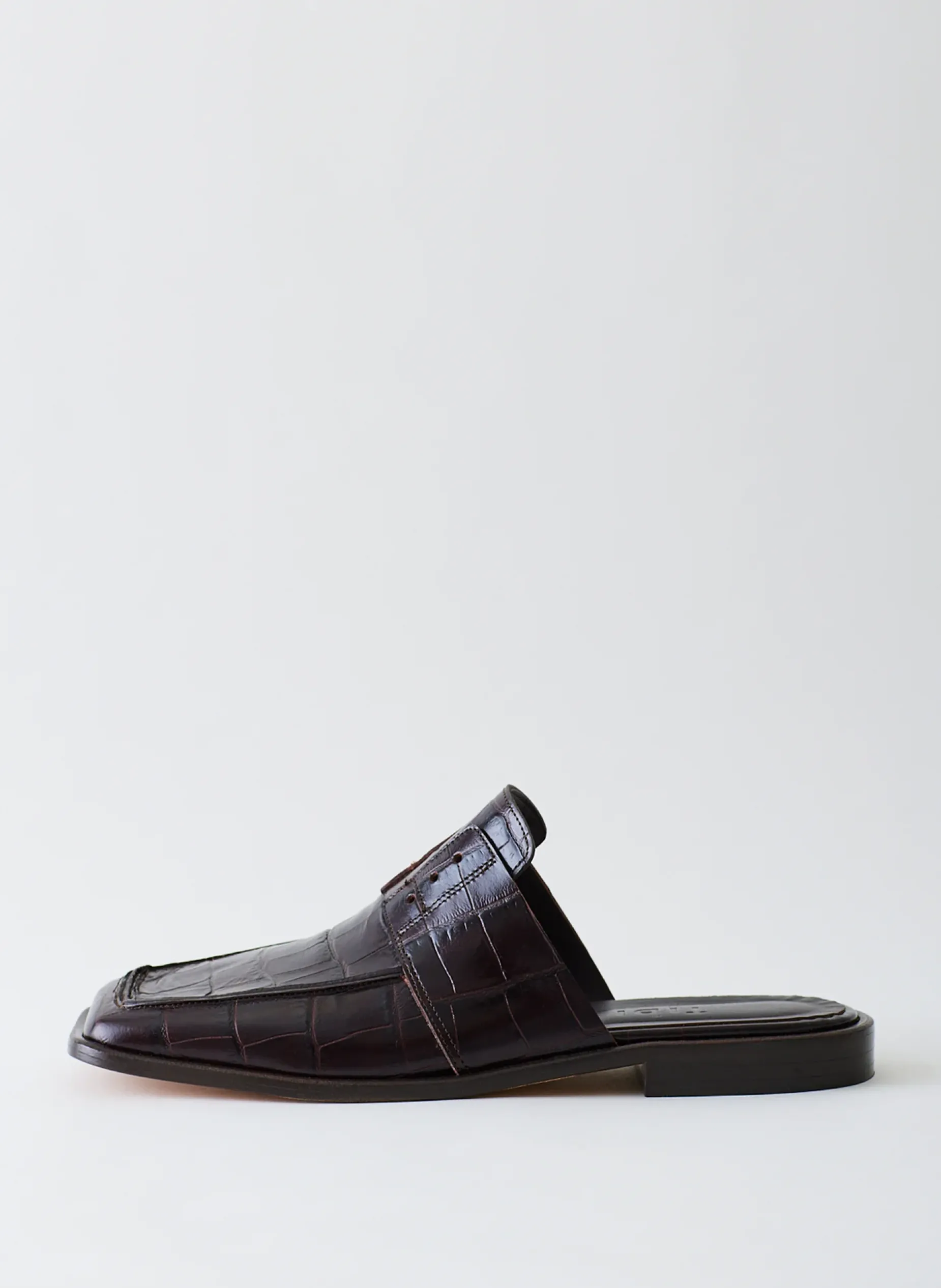 Flats>Tibi Croc Print Pedro Slide Square Toe Loafer Dark Brown