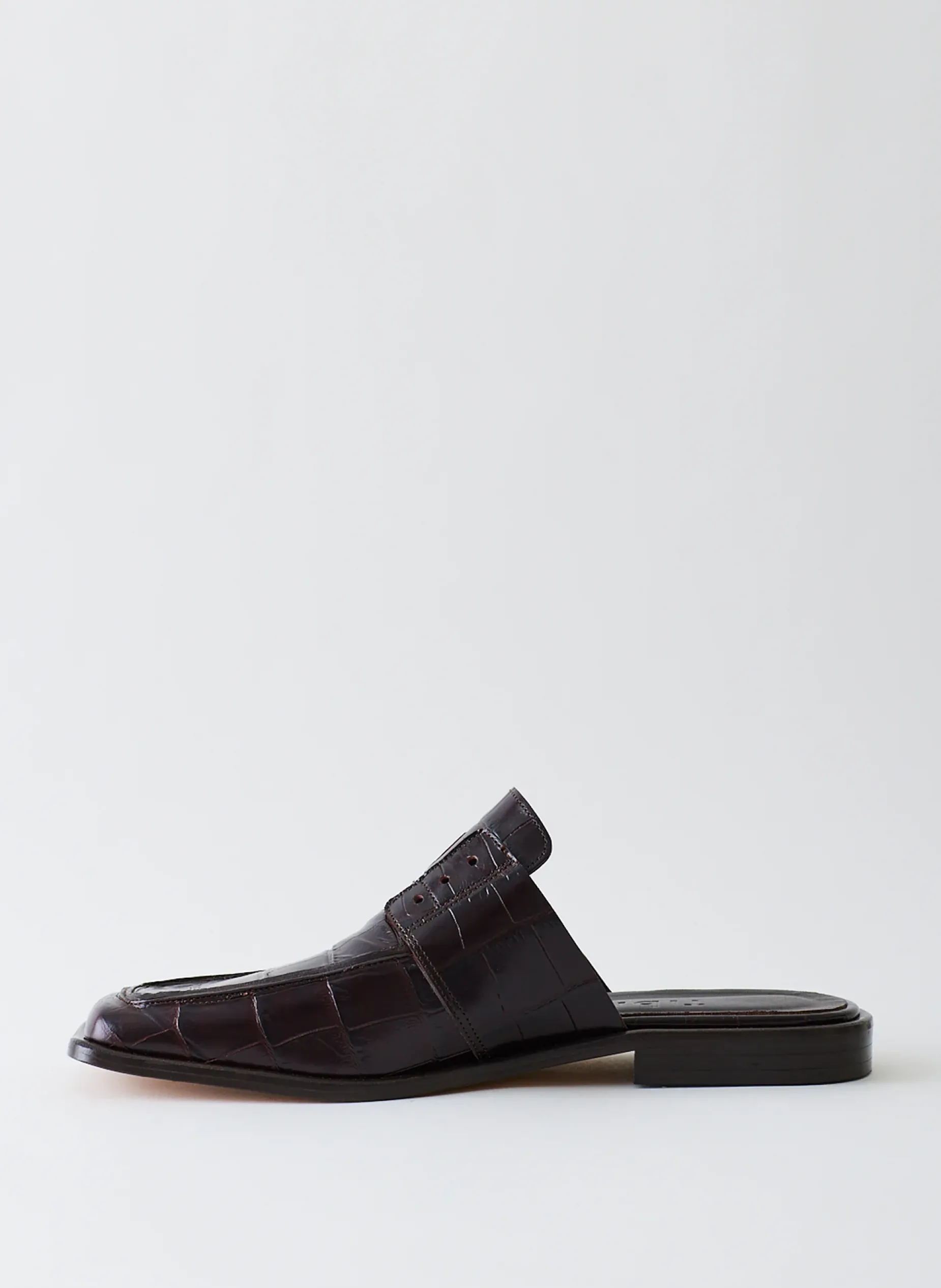 Flats>Tibi Croc Print Pedro Slide Square Toe Loafer Dark Brown