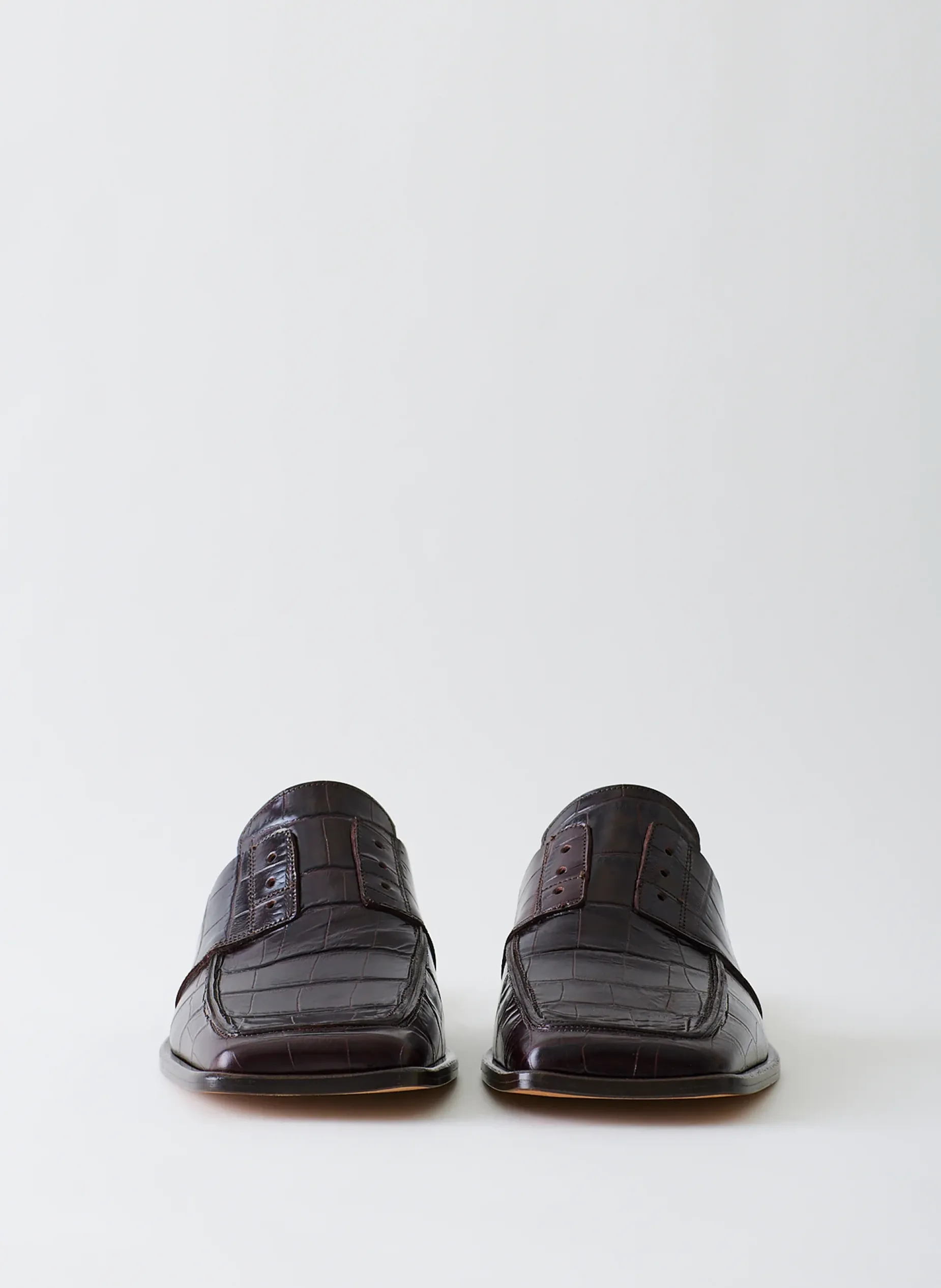 Flats>Tibi Croc Print Pedro Slide Square Toe Loafer Dark Brown