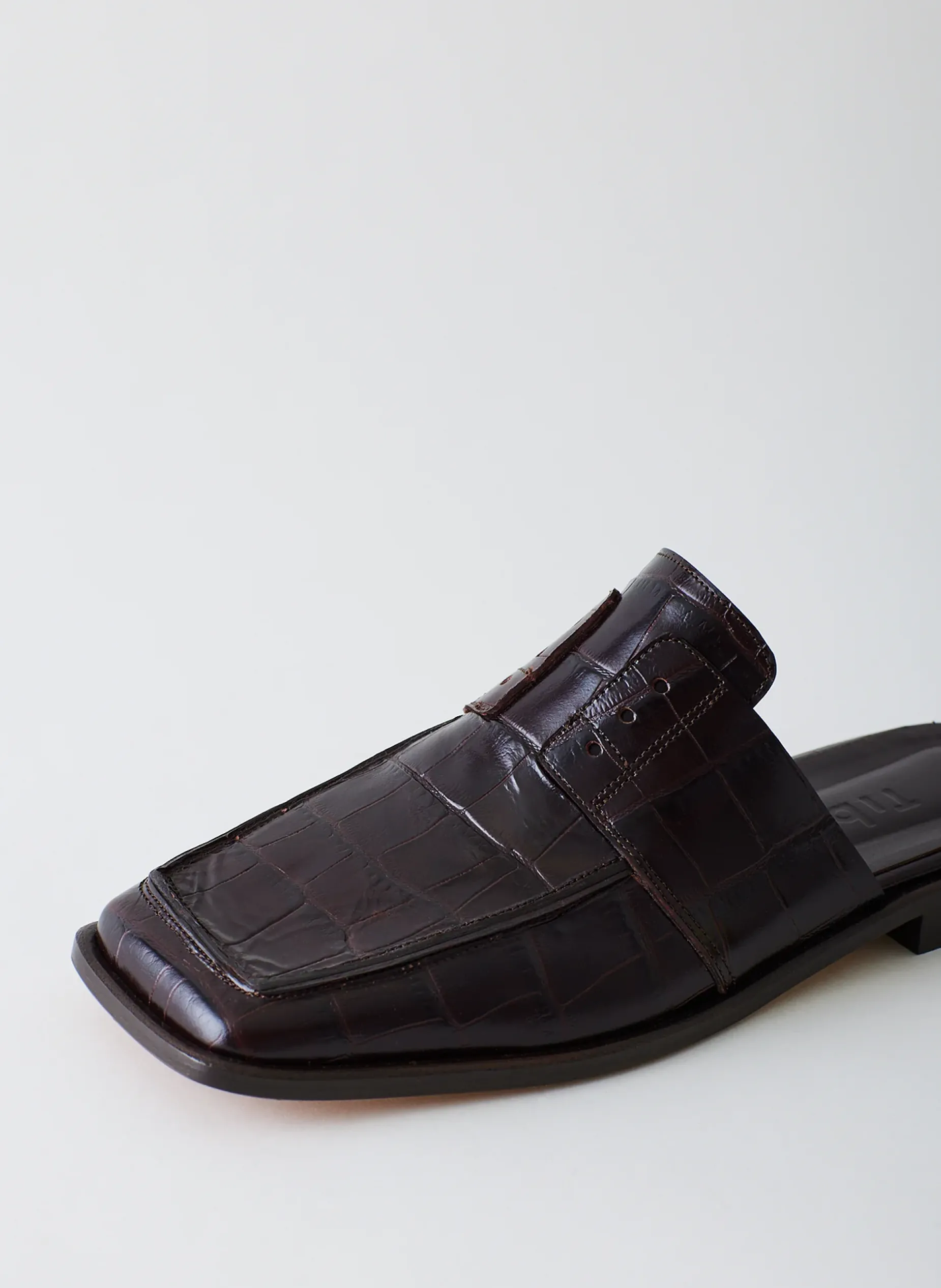 Flats>Tibi Croc Print Pedro Slide Square Toe Loafer Dark Brown