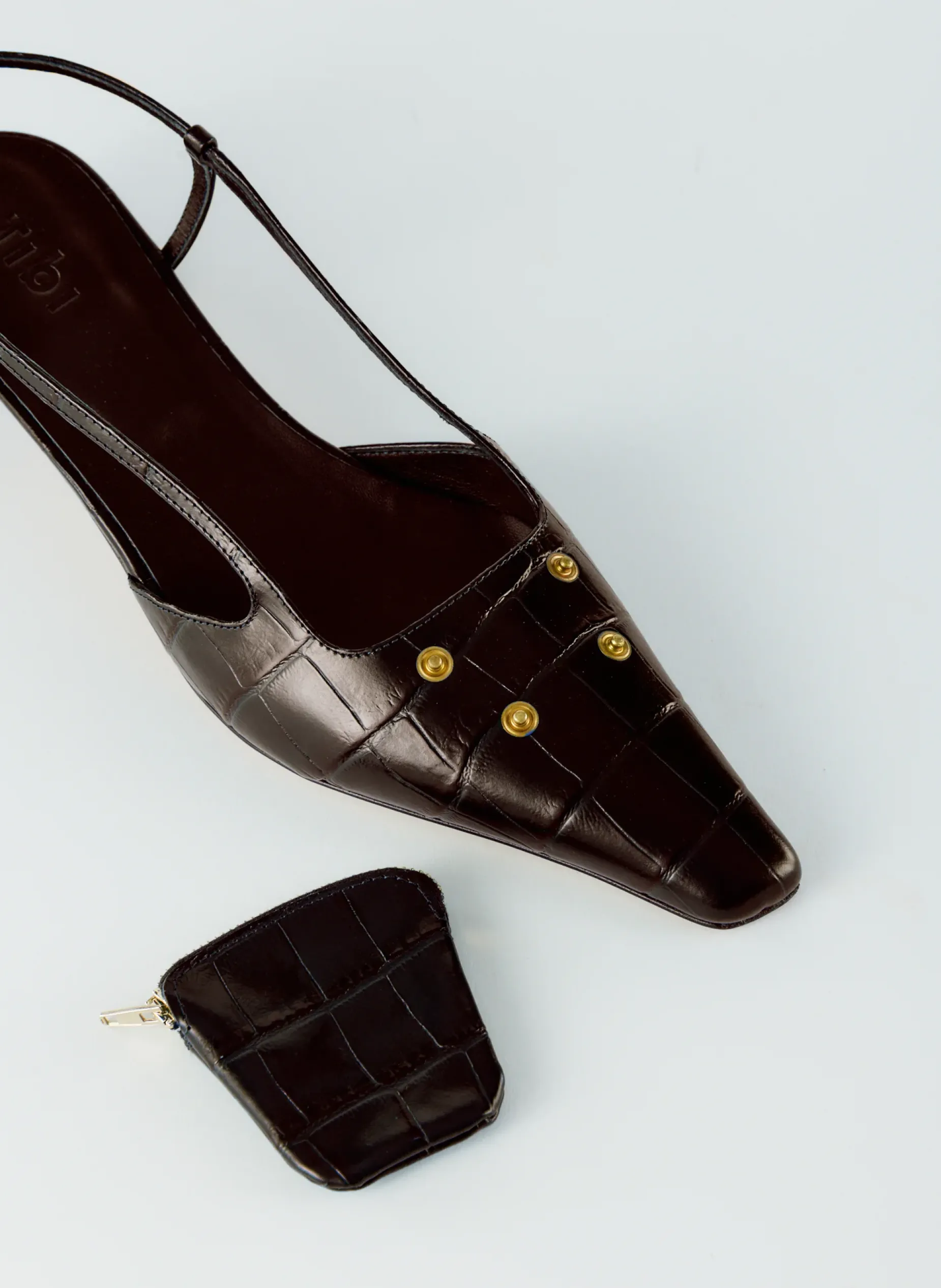 Heels>Tibi Croc Print Victor Slingback Brown
