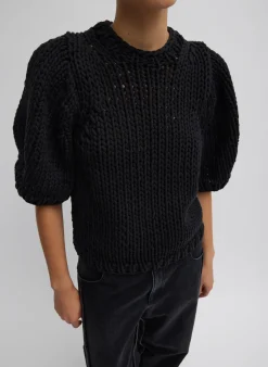 Knitwear & Sweatshirts>Tibi Deluxe Tube Yarn Sweater Mini Puff Pullover Black