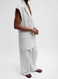 Suits|Jackets & Outerwear>Tibi Drapey Suiting Oversized Double Breasted Vest Stone