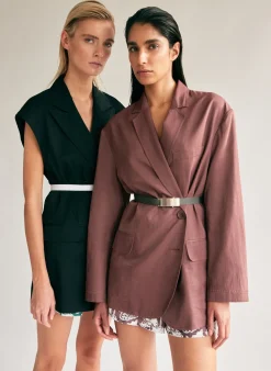 Suits|Jackets & Outerwear>Tibi Drapey Suiting Oversized Double Breasted Vest Black