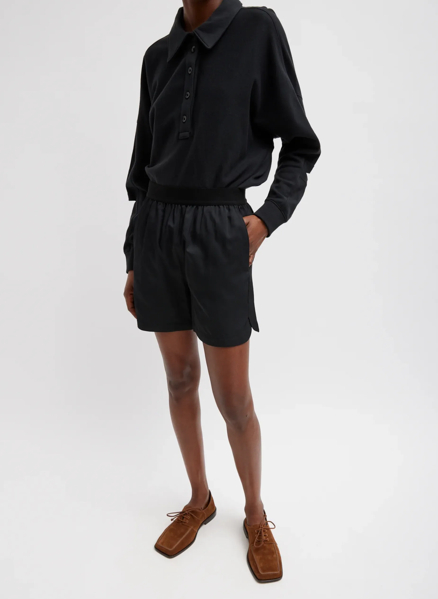 Suits|Pants & Shorts>Tibi Drapey Suiting Pull On Short Black