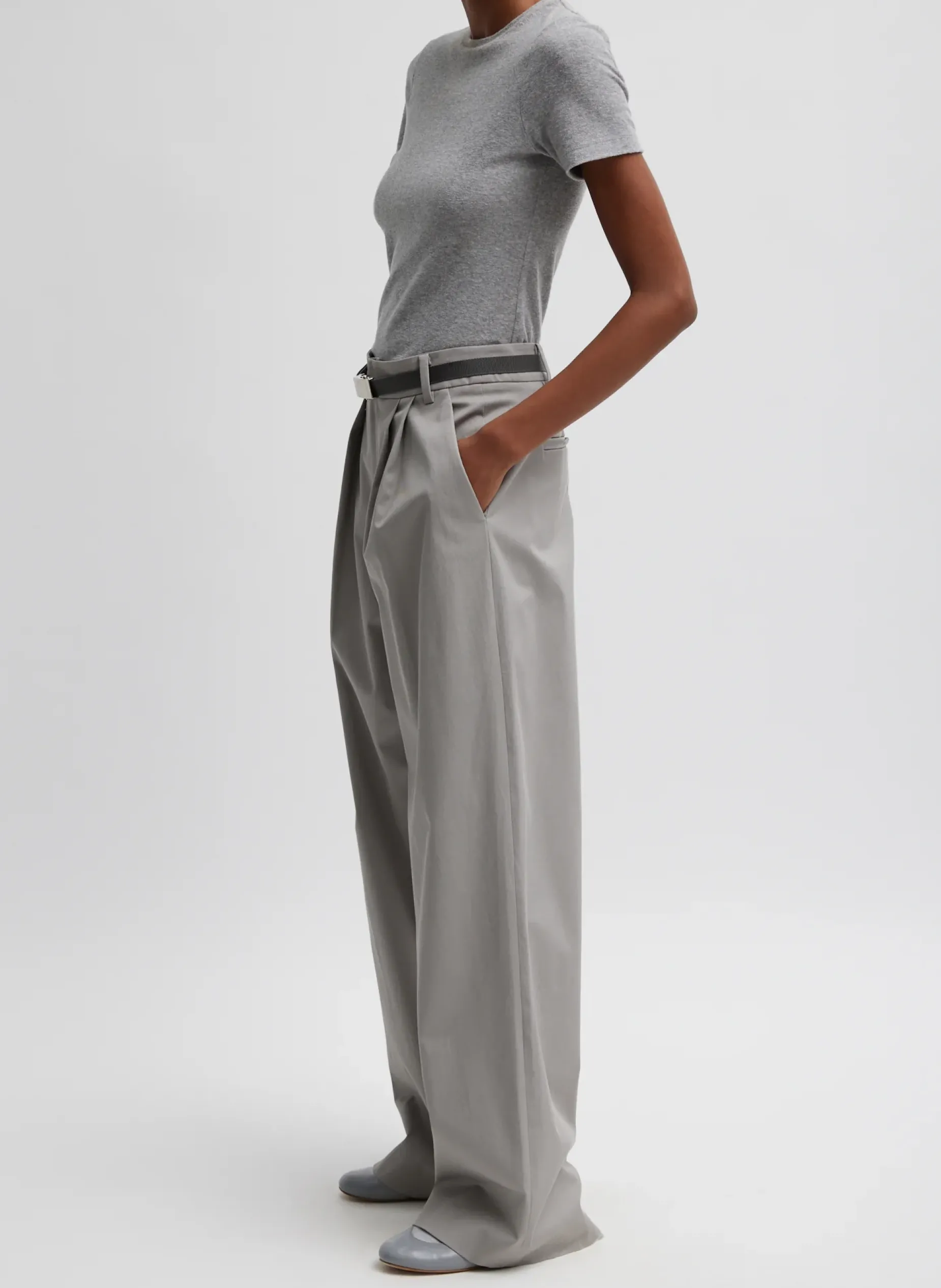Tops>Tibi Dry Loop Terry Baby T-Shirt Heather Grey