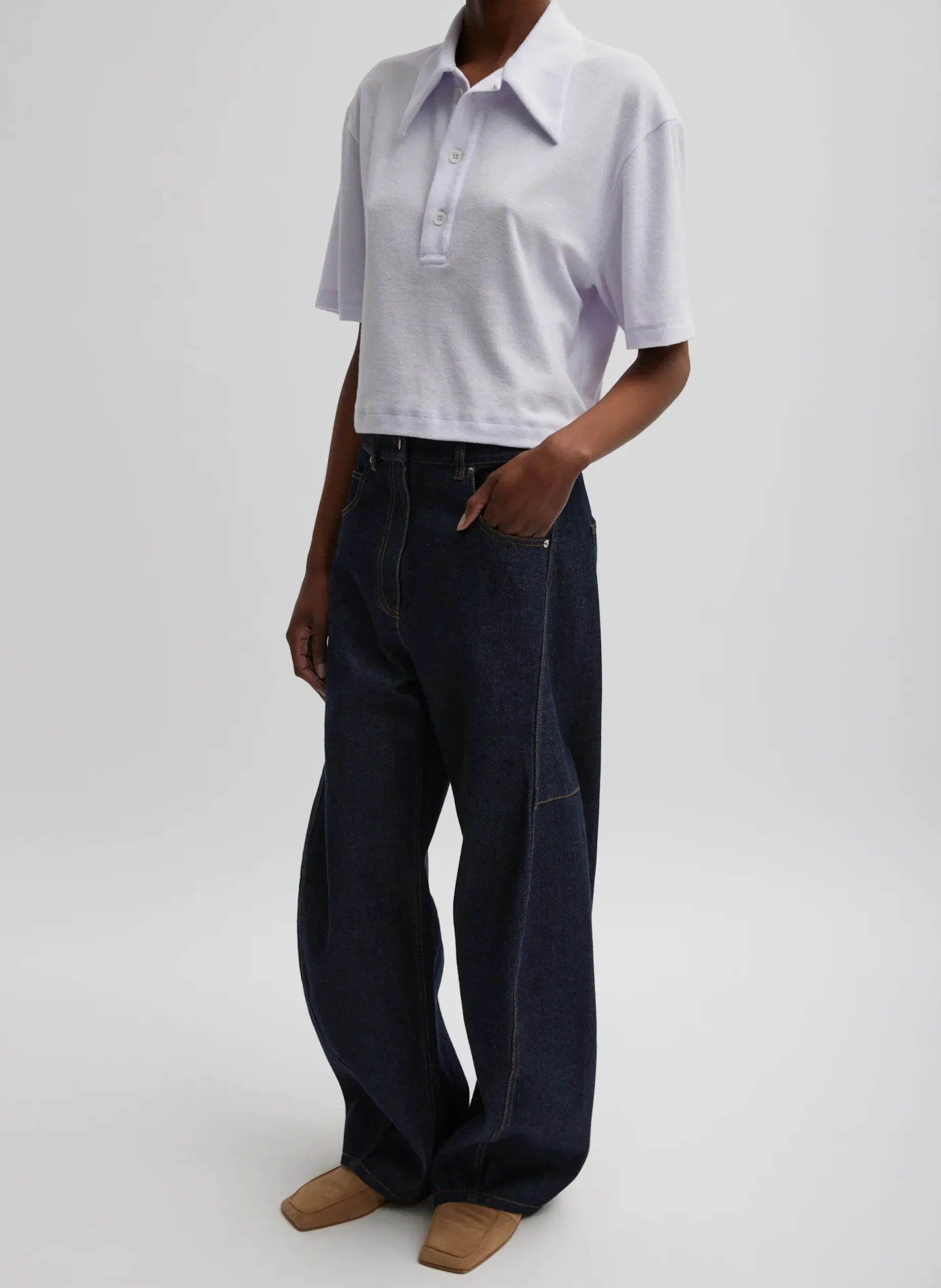 Tops>Tibi Dry Loop Terry Easy Polo Shirt Pale Lavender