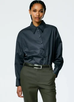 Tops>Tibi Eco Poplin Asymmetrical Shirt Navy Fog