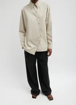 Tops>Tibi Eco Poplin Asymmetrical Shirt Ash