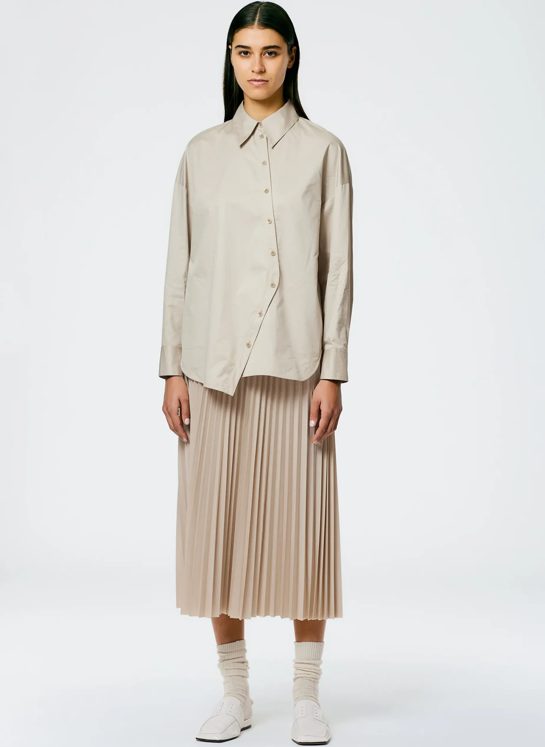 Tops>Tibi Eco Poplin Asymmetrical Shirt Ash