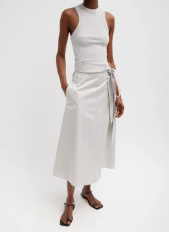 Skirts>Tibi Eco Poplin Back Wrap Skirt Stone